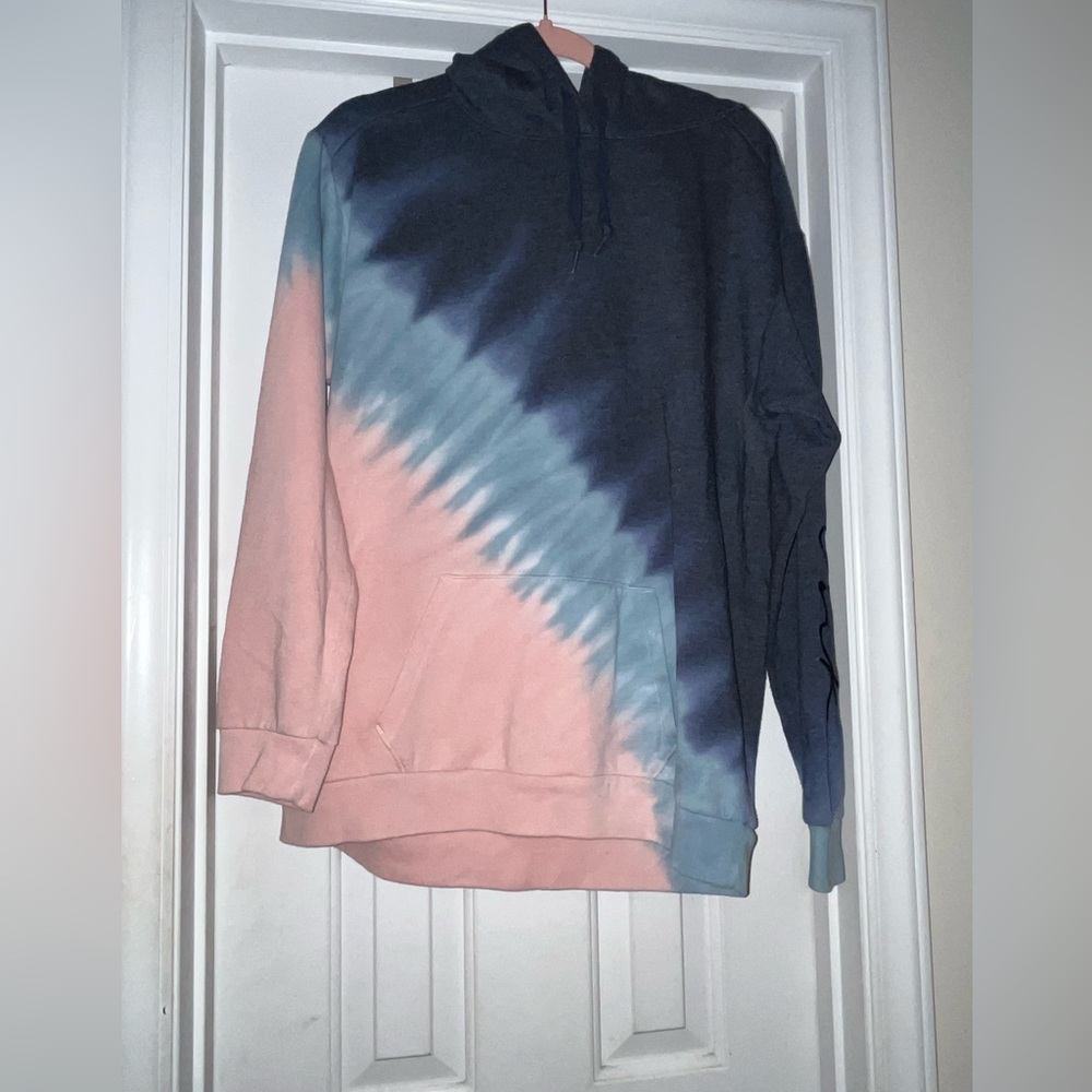 VGUC VS Pink L/S Tie Dye Hooded Sweatshirt - Pink/Blue - Medium